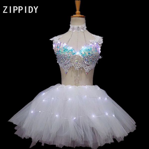 

multicolor flashing sequins stones led light bra skirt outfit set birthday celebrate bar nightclub women singer show bikini set, Black;red