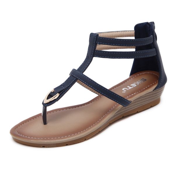 

268-5 new style 2019 korean-style women's sandals metal slanted heel comfortable large size gladiator sandals wholesale a genera, Black