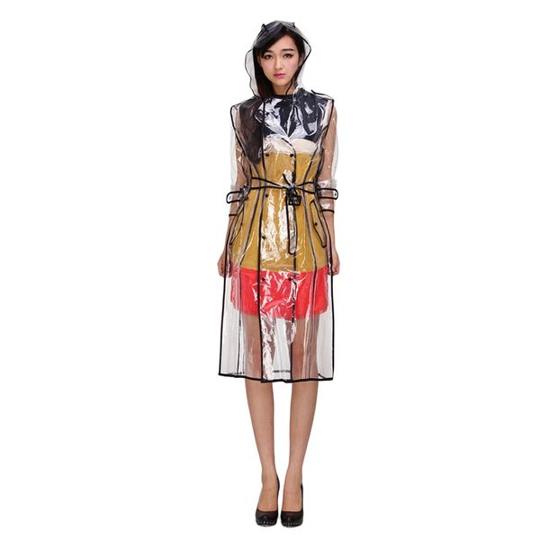 

transparent ladies long raincoat women's belt raincoat waterproof travel windbreaker eva