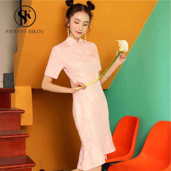 

2019 summer fashion modern cheongsam women chinese traditional dress vintage qipao lady elegant slim qipao dress party vestidos, Red