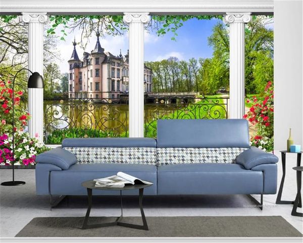 

custom p 3d wallpaper roman column garden castle landscape 3d tv background wall decoration mural wallpaper
