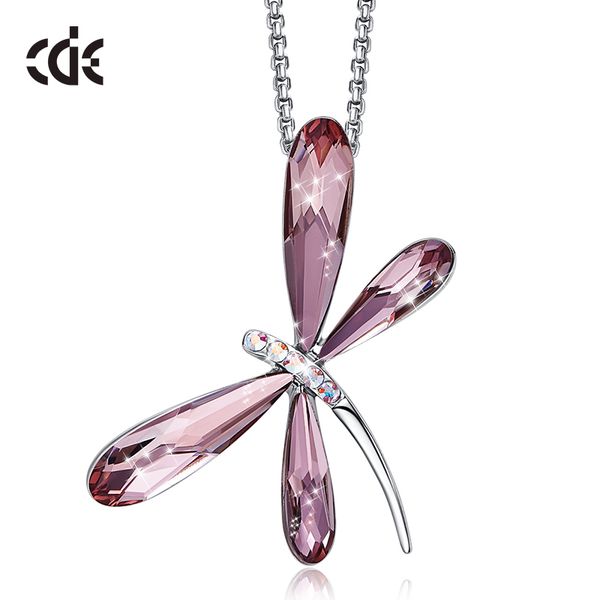 

cde women necklace pendant dragonfly lnsect embellished with crystals from swarovski chain crystal luxury necklace jewelry gift, Silver