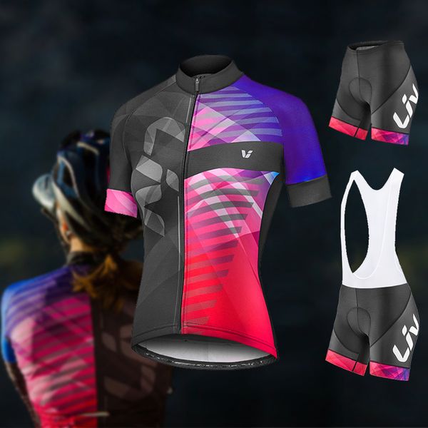 

woman cycling jersey set liv purple summer 2020 mtb road bicycle clothing breathable mountain bike clothes quick-dry cycling set, Black;blue