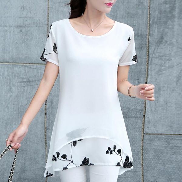 

2019 blouse shirt women's blouses fashion summer flowers feminine clothes 4xl big sizes plus size chiffon ladies clothing b14, White
