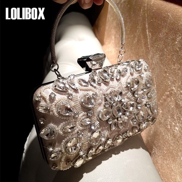 

lolibox heavy set auger beaded women clutches sparkling diamond handbag metal female packet evening bag