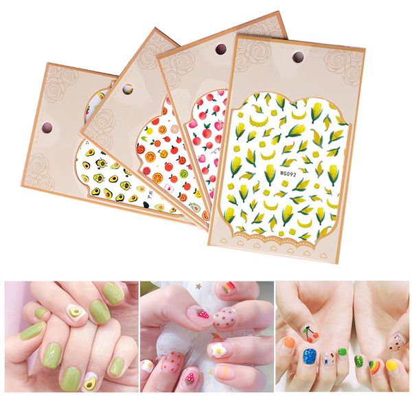 

summer party nail sticker fruits flower mixed patterns colorful beauty design nail transfer decals for art diy decorations, Black