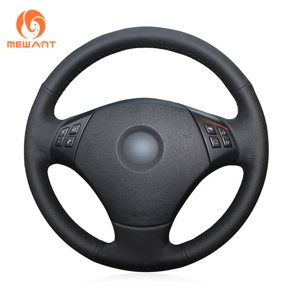 

mewant comfortable soft black genuine leather car steering wheel cover for e90 e91(touring) 320d 325i 335i x1 e84