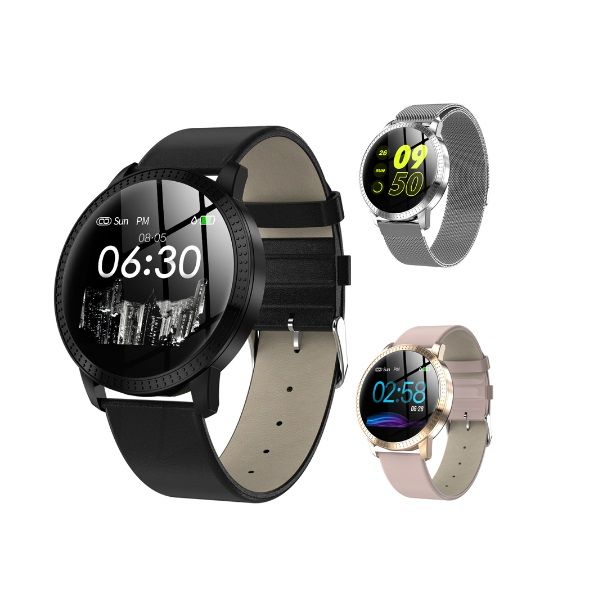 

cf18 smart watch ip67 waterproof blood pressure heart rate monitor metal starp multi sport modes 1.22 inch smartwatch women band