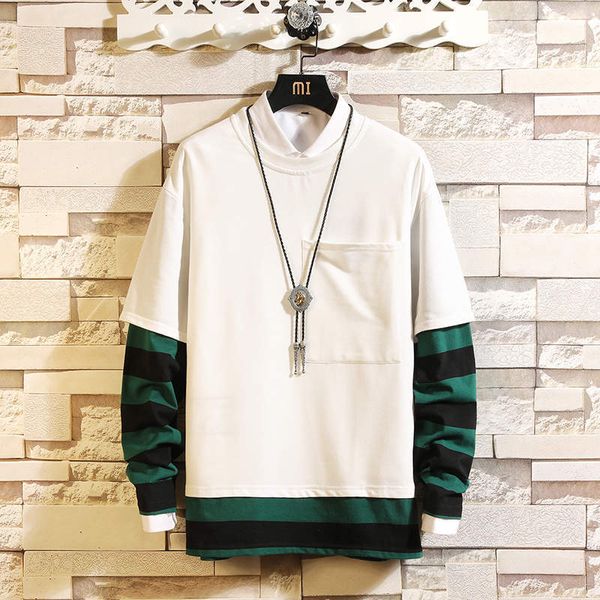 

2019 spring and autumn new men's korean version of the trend of youth fake two-piece fashion casual hooded sweatshirt, Black