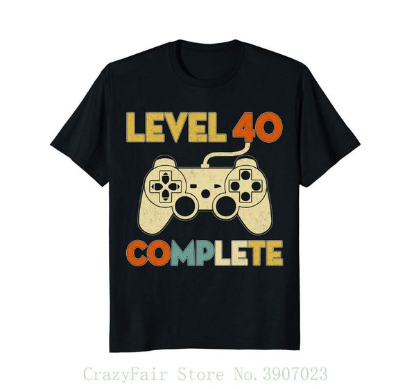 

level 40 complete 40th birthday funny t-shirt classic cotton loose round collar short sleeve, White;black