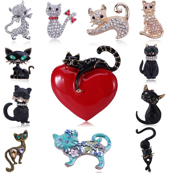 

creative cartoon heart animal brooches for women alloy crystal rhinestone corsage trendy clothes pin scarf buckle cat jewelry, Gray