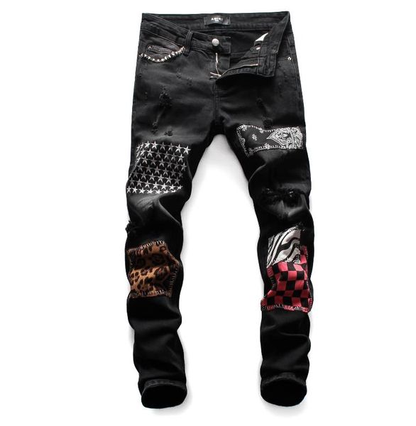 

classic designer trousers luxury designer jeans amiri mens jeans high-end fashion casual pants trend stitching trousers rock revival jeans, Blue