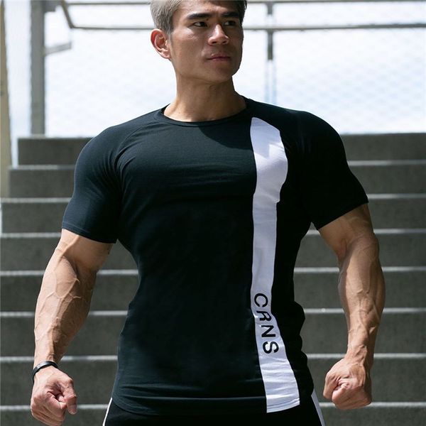 

men's summer casual t-shirtsmens short sleeve t-shirts bodybuilding and fitness mens gyms clothing workout cotton t-shirt men, White;black