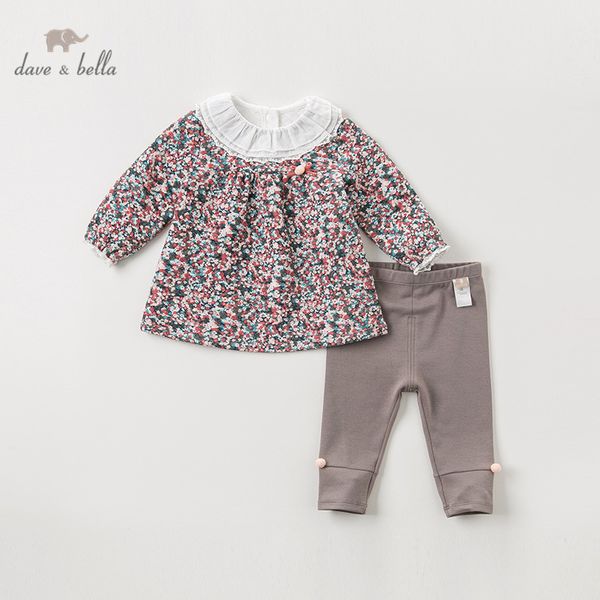 

dbq11535 дейв белла осень новорожденных девочек мода цветочный принт одежда наборы дети милые с длинным рукавом наборы дети 2 шт костюм t200, White