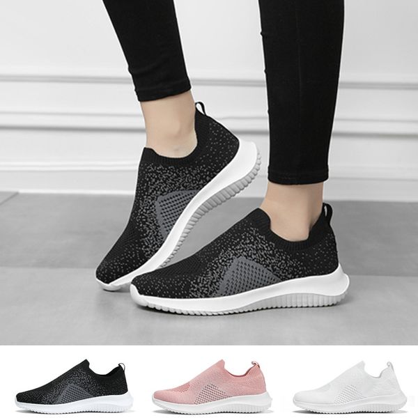 

womens slip-on running shoes casual lightweight sneakers weave mesh fabric flats sneakers