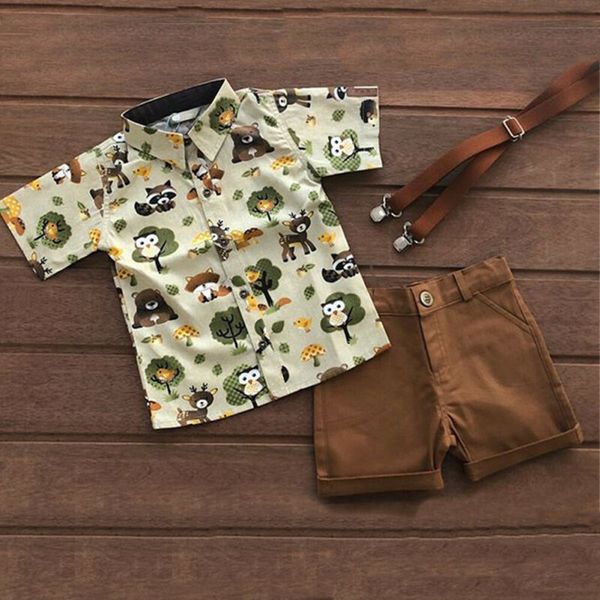 

children's clothing suit for boys sets kids summer short-sleeve lapel t-shirt + short pants 2pcs baby set, White