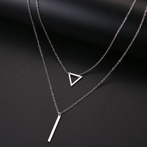 

jewelry gift sumptuous women necklace double pendant hollow triangle and stick stainless steel pendant creative jewelry bridal for girls, Silver