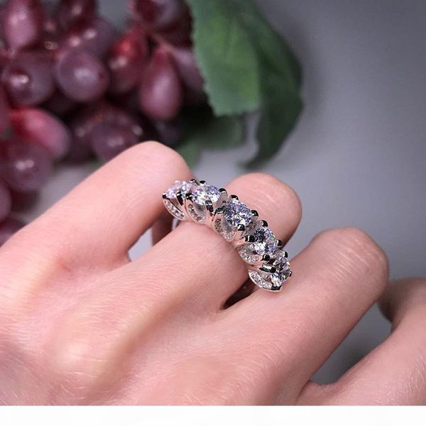 

fashion-925 sterling silver pave setting 5 round simulated diamond cz eternity band engagement wedding stone rings size 6,7,8, Golden;silver