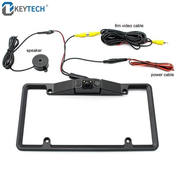 

okeytech 3 in 1 parking sensor night vision licence plate led waterproof radar reversing camera dash camera with 2 sensors car