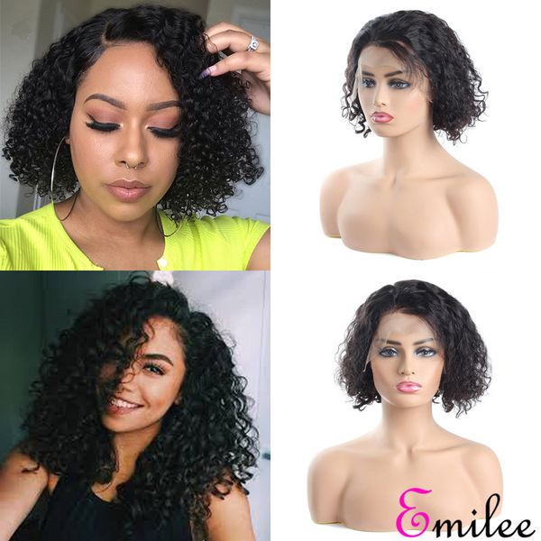 

emilee afro curly bob wig half lace bob wigs curly wave myanmar short remy hair bob wig for black women, Black;brown