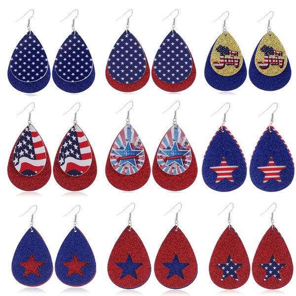 

new bohemian style womens holiday gift charm earring cool drop shape america pattern leather earrings, Golden