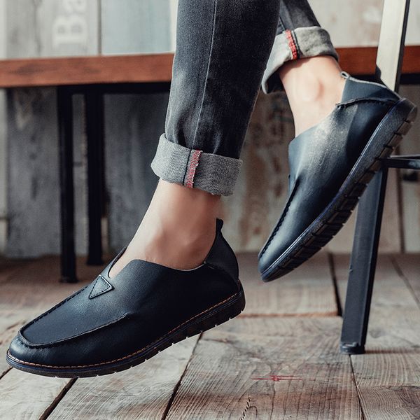 

round-toe loafers men's men casual shoes autumn versatile men's leather shoes fashion on driving, Black