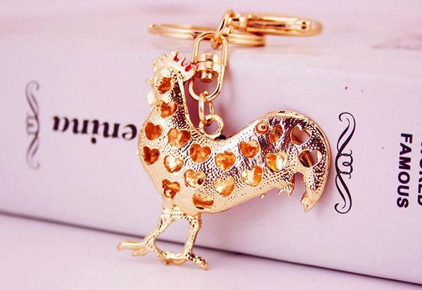 

fashion- enamel alloy rhinestone crystal animal cock pendant car key chains fashoin gold tone plated oil drop key ring, Slivery;golden
