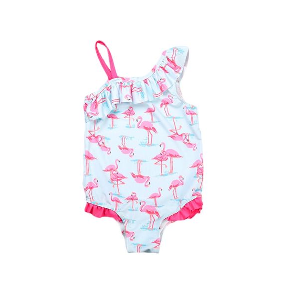 

kids baby girls flamingo bikini bathing suit swimwear one piece swimsuit 2-7y ch, White