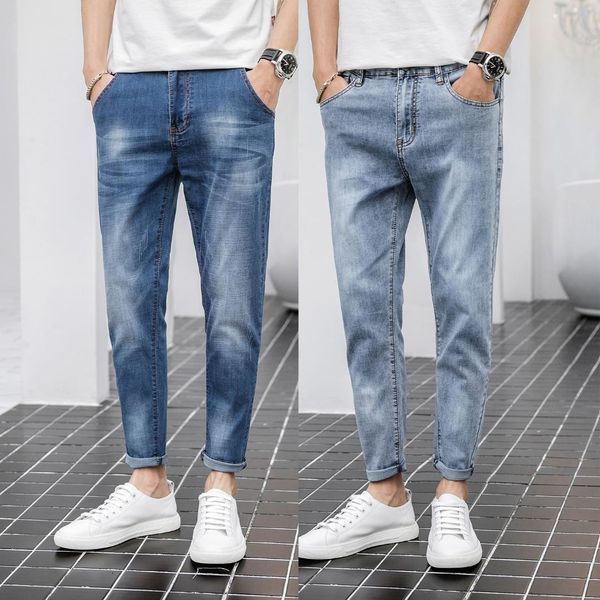 

summer elastic jeans big size for men and young men denim pants, Blue