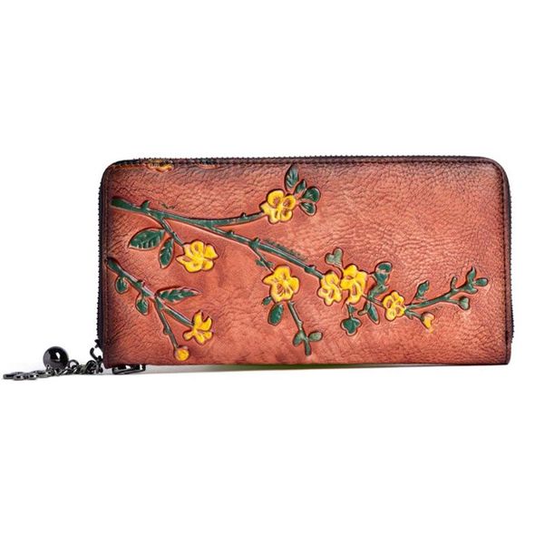 

embossing women's leather zipper wallet card credit holder handbag wristlet purse phone pouch, Red;black