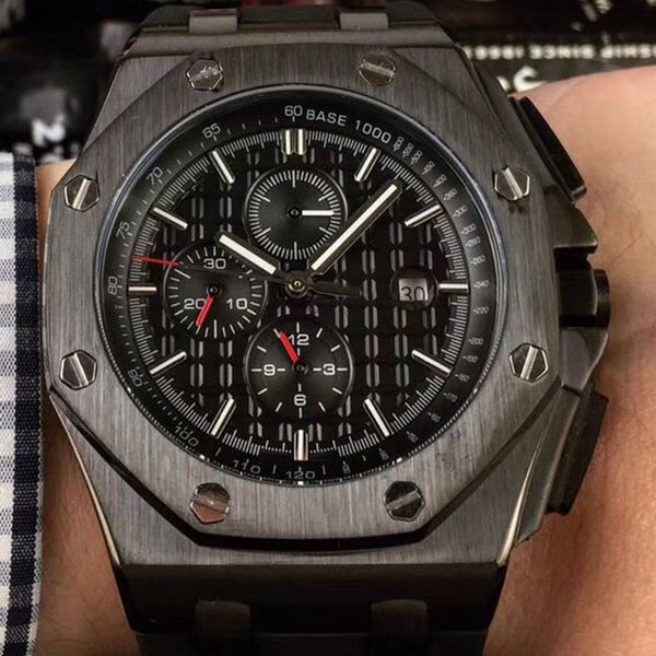 

luxury mens watches automatic movement 26400au desingers 7 colors relojes chrongraph forget carbon 44mm black dial rubber strap wristwatches, Slivery;brown