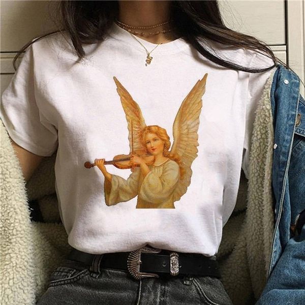 

camiseta harajuku angel смешная футболка женщины ullzang 90s корейский tshirt эстетическая kawaii graphic tshirt мода топ тройники женский, White