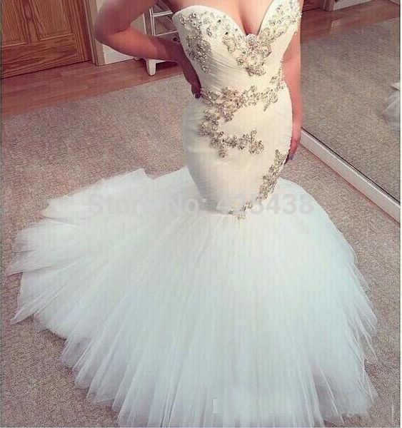

arabian design sweetheart wedding dresses lace appliqued crystal beaded sweep train mermaid wedding bridal gowns backless custom, White