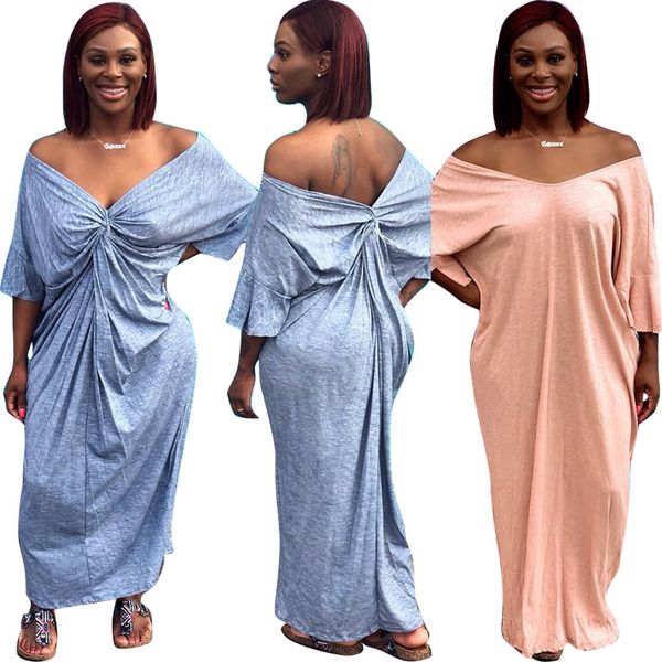 

Solid Color Womens Dresses Summer V Neck Loose Dresses Fashion Womens Clothing