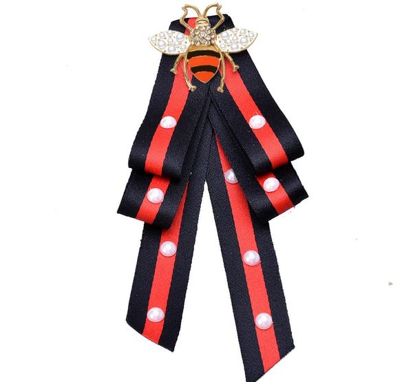 

vintage pearl enamel bee brooches pins for women bow knot collar fashion shirts clip pins brooches bow brooch jewelry, Gray