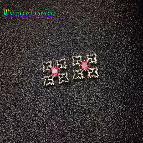 

wanglong 925 sterling silver natural gemstone magnesium aluminum garnet round 4mm earrings for women jewelry, Golden;silver