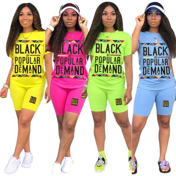 

women black letter shorts tracksuit summer two piece set short sleeve t-shirt t shirt + shorts outfits casual fashion sportswear suit, White