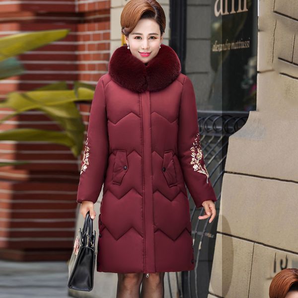 

middle age clothing new warm cotton clothing coat large size 5xl women's winter jacket with hat fur collar down cotton, Black