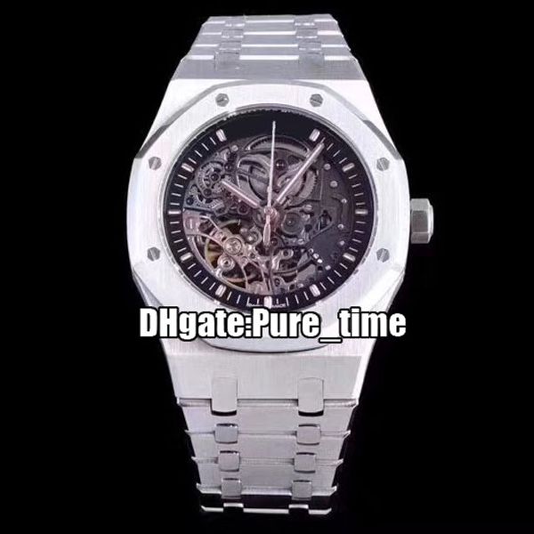 

luxury new royal 41mm automatic mens watch 15407st.oo.1220st.01 tourbillon skeleton dial stainless steel bracelet sapphire watches puretime, Slivery;brown