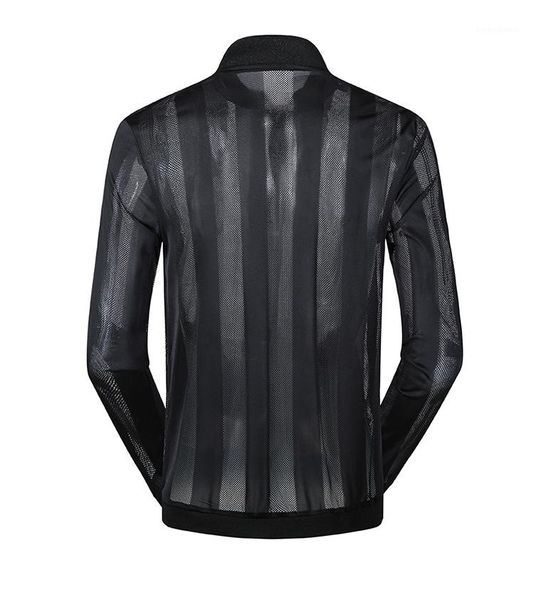 

hollow out jacket solid color long sleeve round neck casual windbreaker zipper mens summer outwear summer sunproof mens, Black;brown