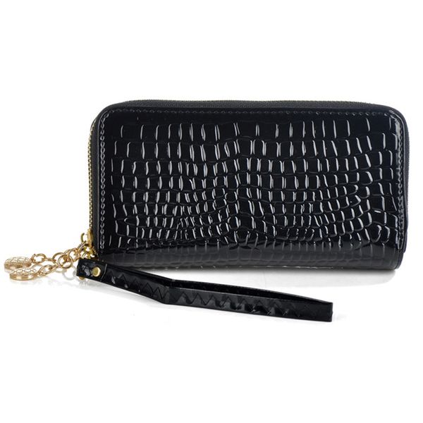 

fashion women long purses leather solid color crocodile skin pattern double zipper ladies wallets clutch coin card bag ka-best, Red;black