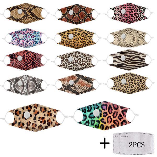 

leopard python print fashion face mask with breathing valve protective masks dust-proof washable reusable cycling mask for men and women