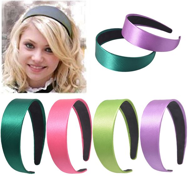

2020 girls fashion wide headbands solid bezel hairbands satin covered hair accessories for woman, Silver