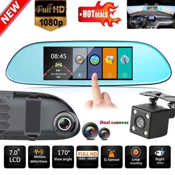 

anytek t80 car dvr camera 7 inch video rear mirror view hd loop recording dash cam recorder registrars with rear view camera