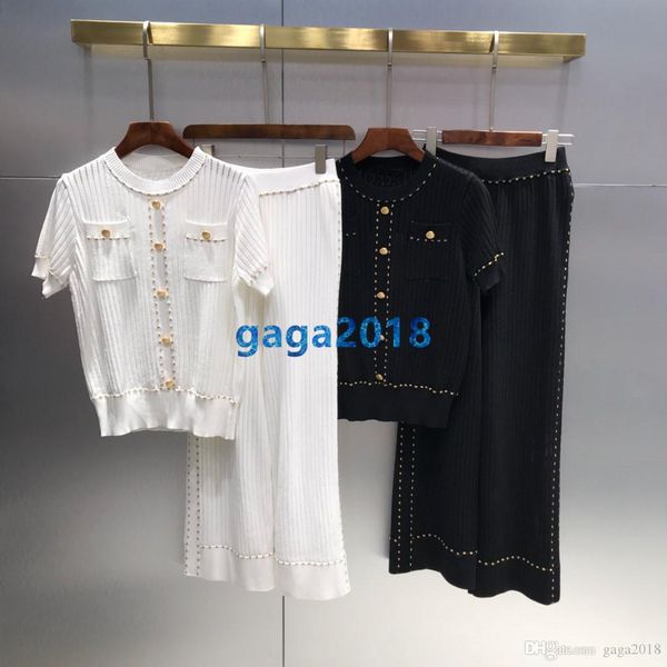 

high end женщины девушки стрейч вискоза вязаная рубашка и длинные брюки ледяной шелк вязаные свободные брюки с полосами круглый вырез тонкий, White