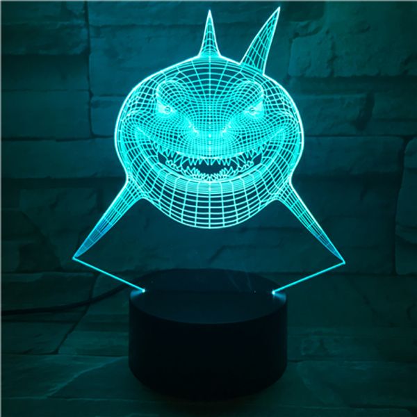 

3d-086 cartoon shark 3d lava lamp halloween 7 color changing led night light mood decor gift bedroom table lamp