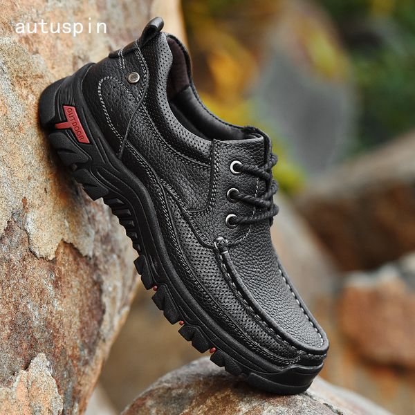 

autuspin plus size genuine leather tactical hiking shoes men outdoor mountain trekking men's shoes rubber hunting sneakers man