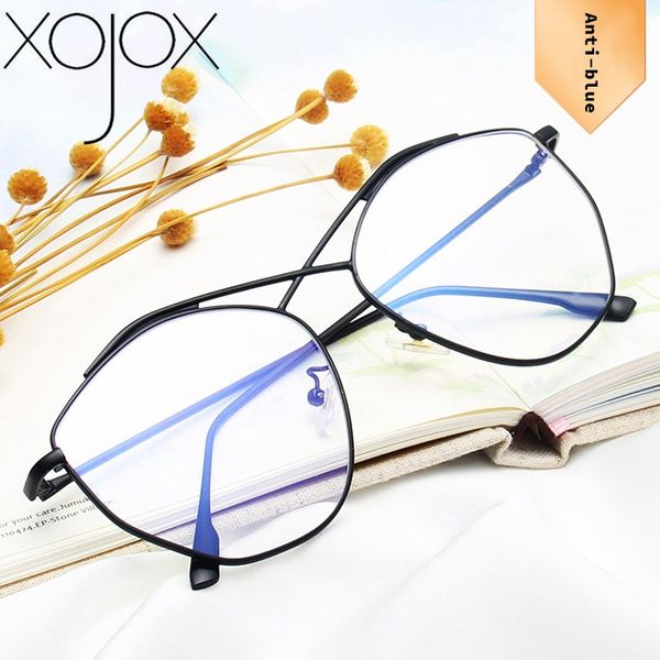 

xojox fashion polygonal large oversized frame cross frame anti blue rays optical spectacle anti glare eyeglasses, White;black