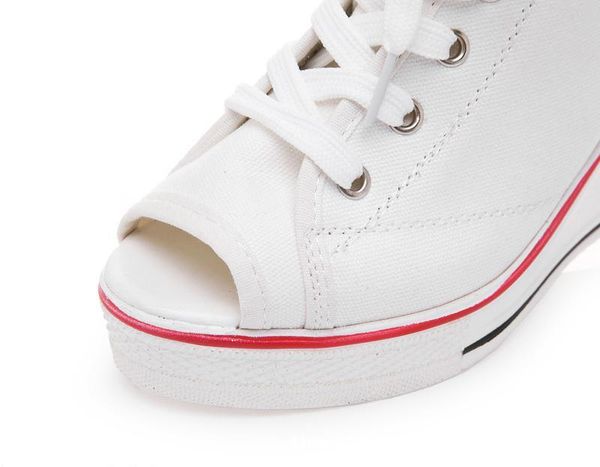 

3a 2018 summer new wedge with increased canvas shoes fish mouth zipper high heel sandals fashion versatile classic style ty-30, Black