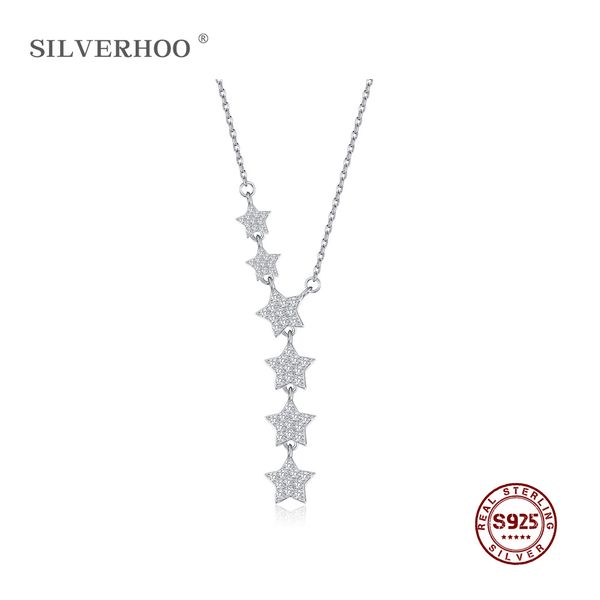 

silverhoo несколько звезд ожерелье аутентичные стерлингового серебра 925 ясно y-образная ссылка ожерелья для женщин свадебные украшения заяв, Silver